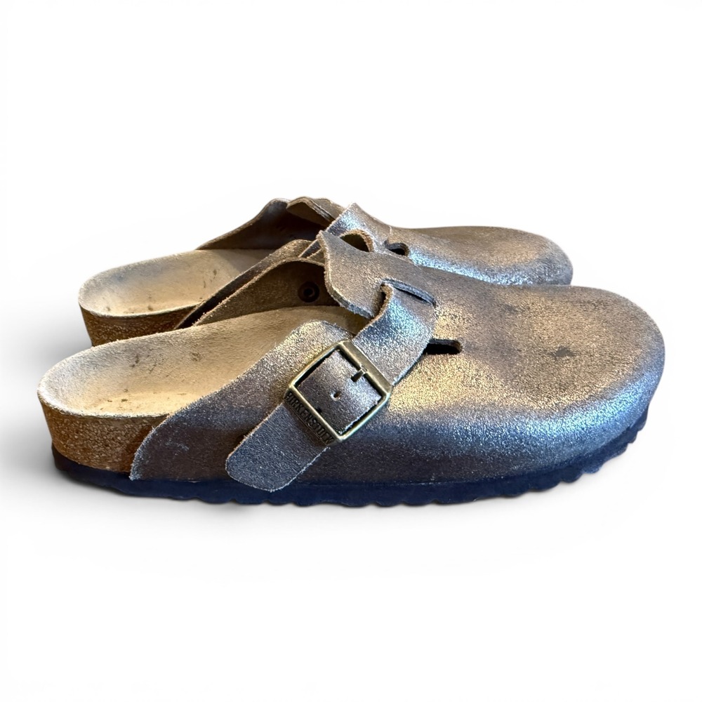 Birkenstock Boston Metallic Suede Clogs 38 US 7 Buckle